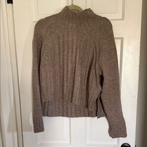 Ribbed Mock-Neck Sweater Top in Taupe